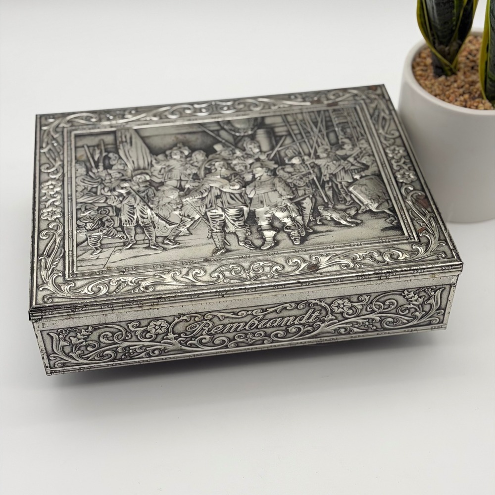Vintage Victoria Biscuit Company Rembrandt The Night Watch Metal Relief Tin Box